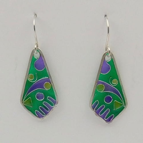 DKC-1022 Earrings, green/purple cloisonne at Hunter Wolff Gallery